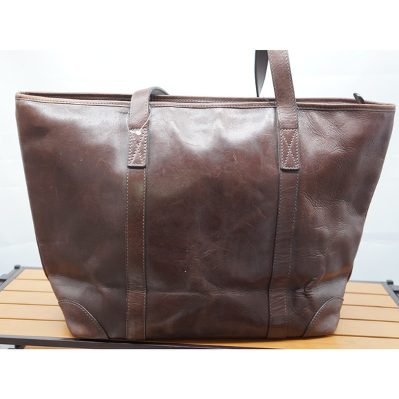 Mulholland Brothers Dark Brown Leather Shopper's Zippered Tote Bag - Picture 3 of 15